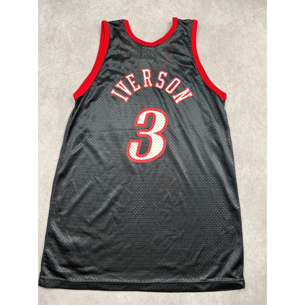 VTG Allen Iverson NBA Philadelphia 76ers Hanes Black Mesh Jersey Kid L 14/16 90s - Picture 2 of 12